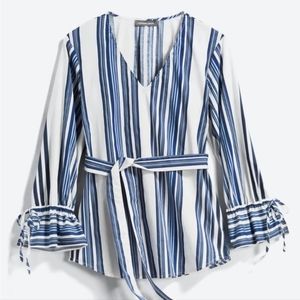 NWOT Alexander Jordan Striped Tie Waist Top Size L